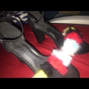COPY - 3” black heels with colorful puff balls